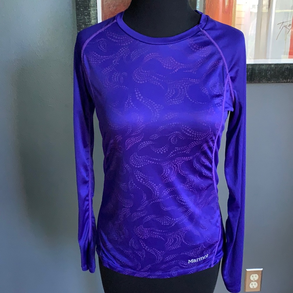Marmot purple dot print front workout top, small